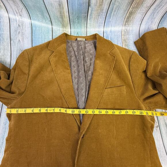 Tasso Elba Corduroy Blazer Tan Camel Medium Sports Coat Leather Buttons Jacket - Picture 8 of 10